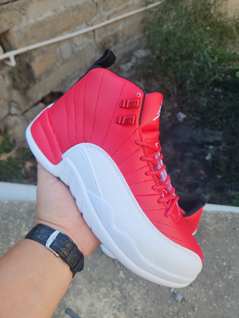High Top Sneakers, White Red Colorway, Lace Up Design, Casual Gift for Sneaker Fans