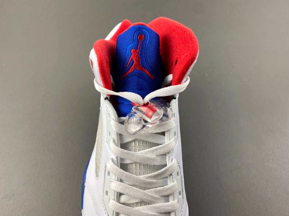 High Top Sneakers, Blue White Red Colorway, Leather Footwear, Lace Up Design, Casual Gift for Sneaker Fans