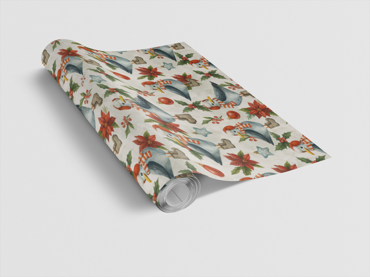 Coastal Holiday Gift Wrap, Seagull Christmas Wrapping Paper, Beach Nautical Wrapping Paper, Seagull Present Wrap, Xmas Holida