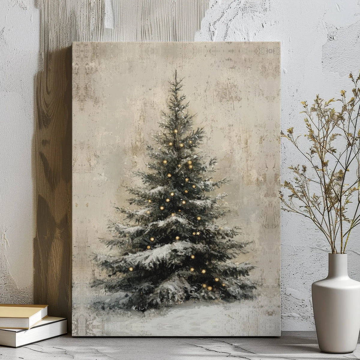 Snow Covered Pine Canvas Print, Rustic Christmas Tree Canvas Wall Art, Winter Holiday Canvas, Farmhouse Christmas Wall Decor,