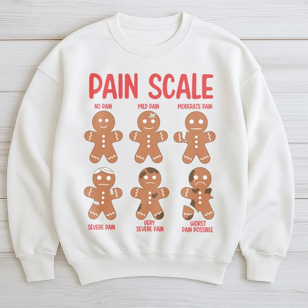 Humorous Nurse Christmas Sweatshirt, Pain Scale Gingerbread Sweatshirt, Medical Ugly Sweater Crewneck, Holiday Present Nurse 