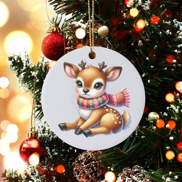 Woodland Deer Ceramic Ornament, Adorable Baby Deer Christmas Ornament, Baby Deer Holiday Tree Ornament, Nature Lover Christma