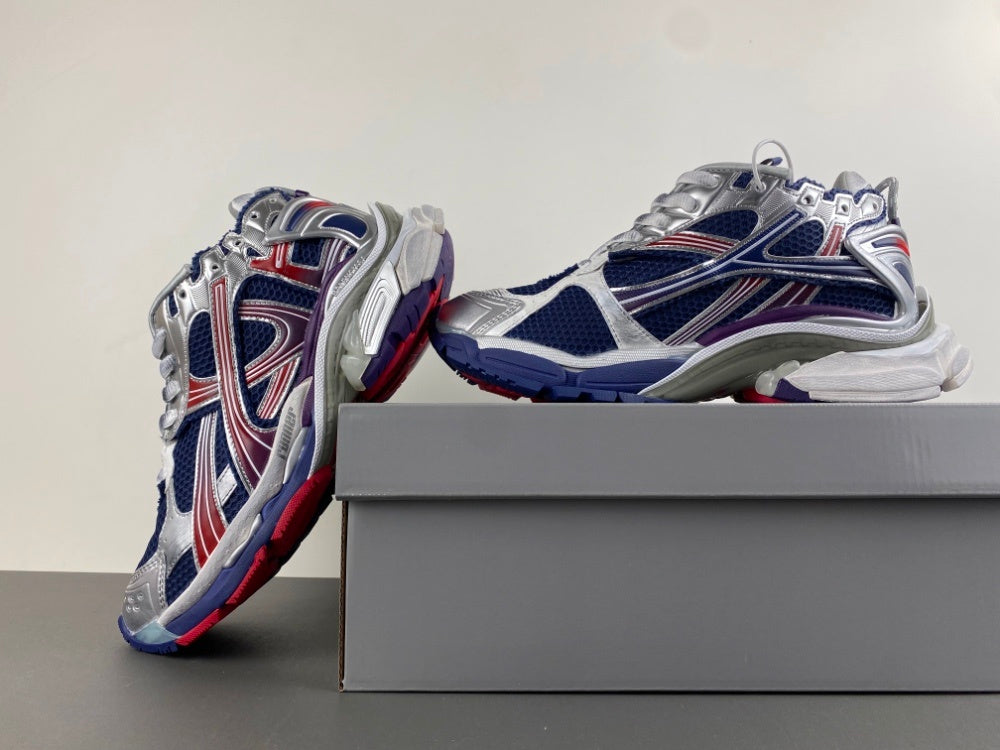Low Top Sneakers, Blue Red Silver Colorway, Lace Up Design, Casual Gift for Sneaker Fans