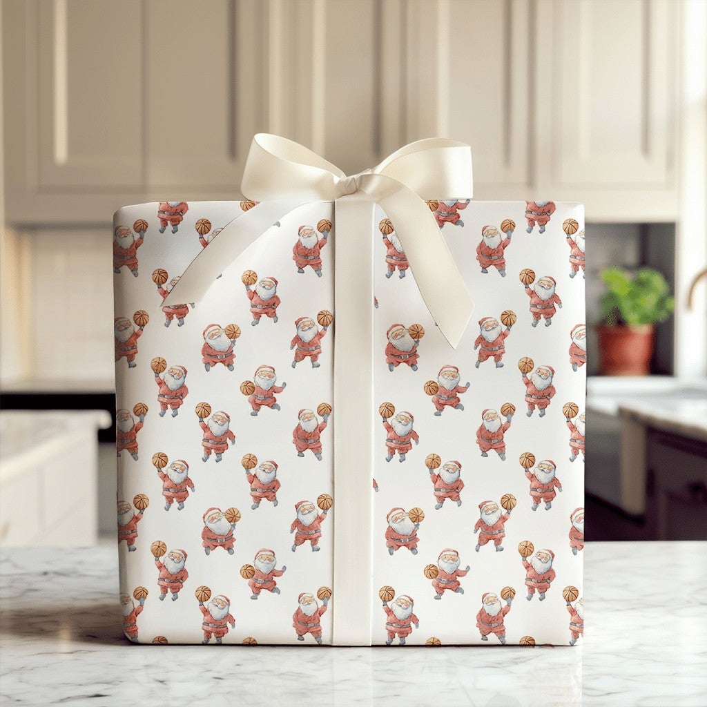 Sports Santa Claus Gift Wrap, Basketball Santa Wrapping Paper, Holiday Basketball Wrapping Paper, Retro Christmas Present Wra