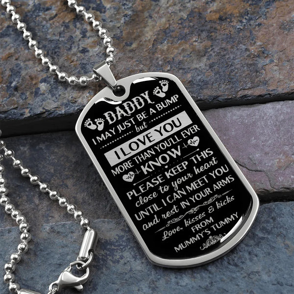 Bump to Daddy Dog Tag Pendant, Daddy to Be Dog Tag Necklace, Expecting Dad Keepsake Necklace, Surgical Steel Tag, New Dad Chr