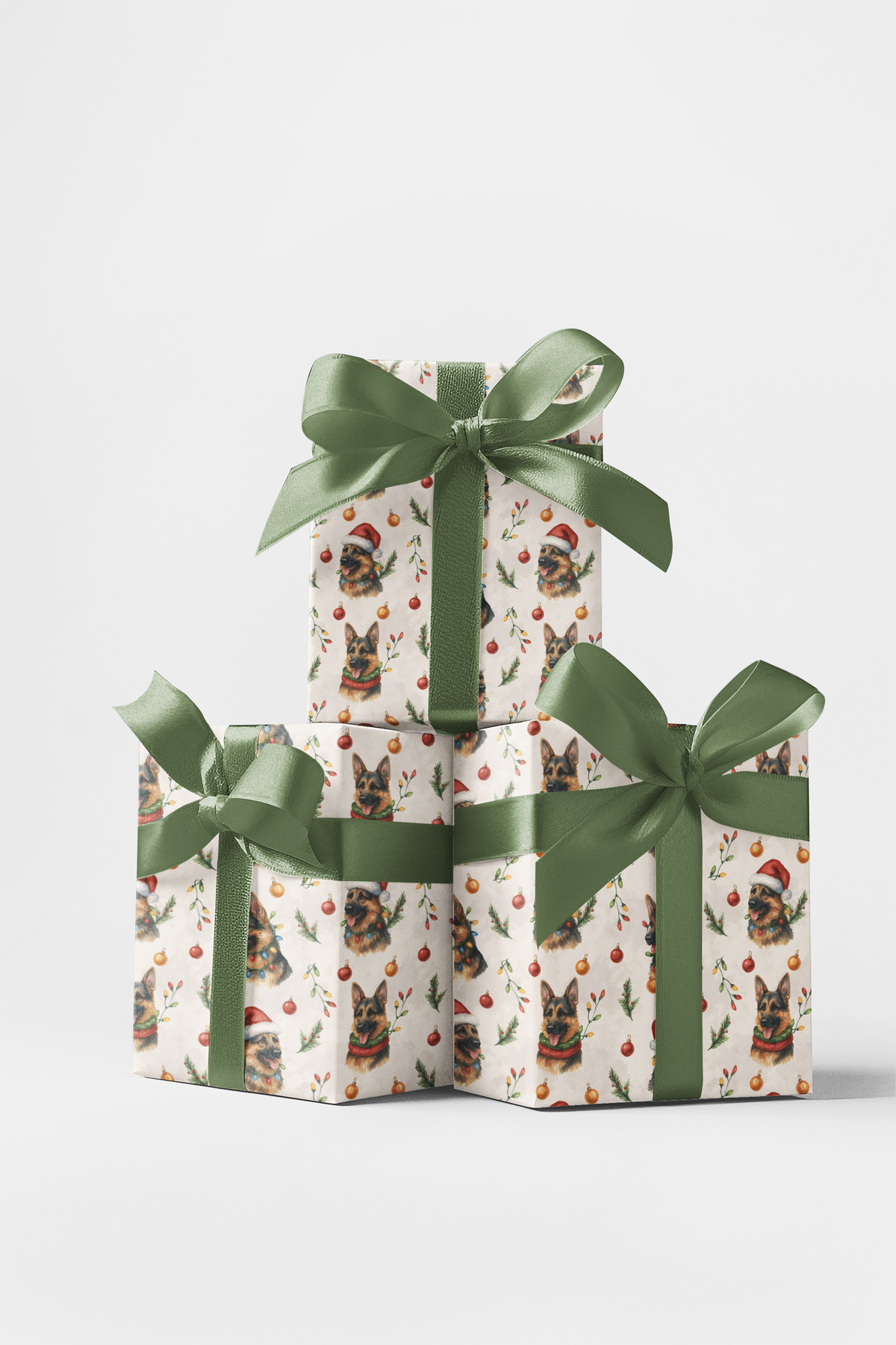 German Shepherd Dog Holiday Gift Wrap, German Shepherd Christmas Wrapping Paper, Santa Hat Pup Wrapping Paper, Dog Lover Xmas