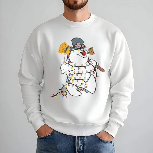 Holiday Lights Christmas Sweater, Snowman Christmas Sweatshirt, Adorable Holiday Crewneck, Festive Winter Sweatshirt, Christm