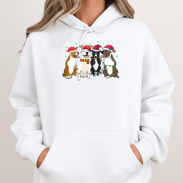 Festive Pitbull Holiday Hoodie, American Pit Bull Terrier Christmas Hoodie, Adorable Dog Lover Graphic Sweatshirt, Winter Pet