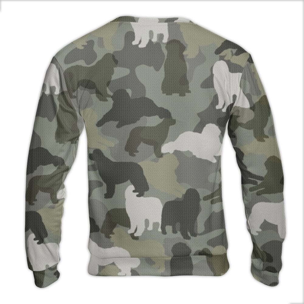 Newfie Breed Fleece Pullover, Newfoundland Dog Camo Ugly Christmas Sweater, Camouflage Hunting Holiday Crewneck Dog Lover Pre
