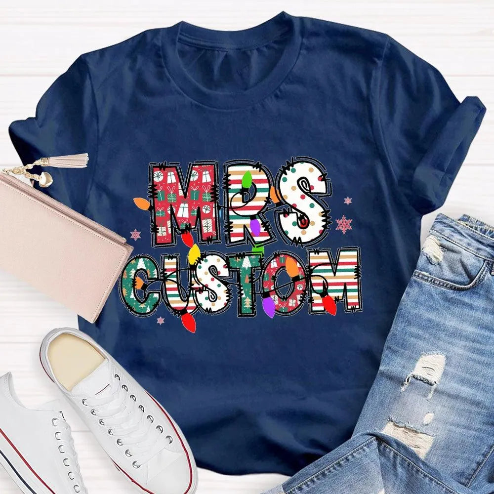 Custom Family Holiday Shirt, Personalized Christmas Lights Name T-Shirt, Adorable Festive Graphic Tee, Matching Christmas Cre