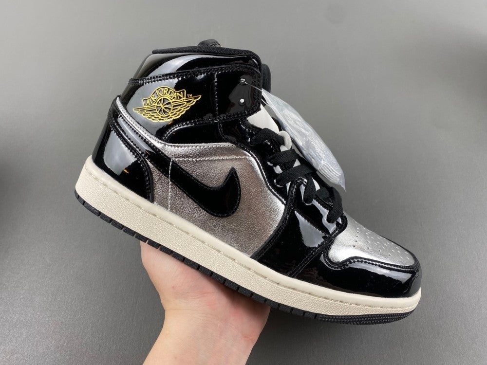 Mid Top Sneakers, Black Silver Gold Colorway, Lace Up Design, Casual Gift for Sneaker Fans