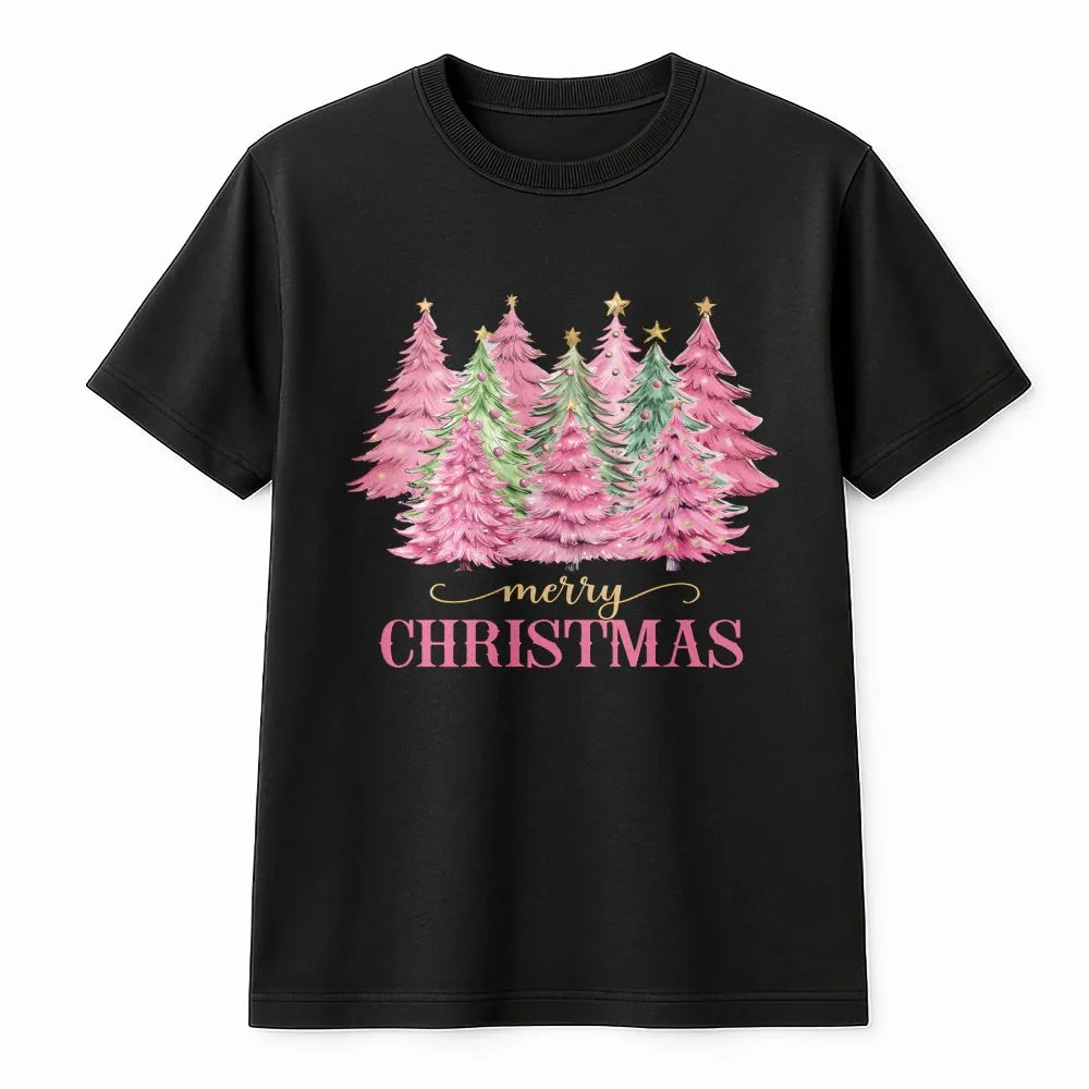 Watercolor Festive Holiday T-Shirt, Pink Christmas Tree T-Shirt, Adorable Merry Christmas Shirt, Girly Pastel Xmas Graphic Te