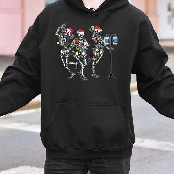 Dancing Skeleton Medical Nurse Hooded Sweatshirt, Christmas Nurse Hoodie, Humorous Xmas Healthcare Staff Sweater, Holiday Nur