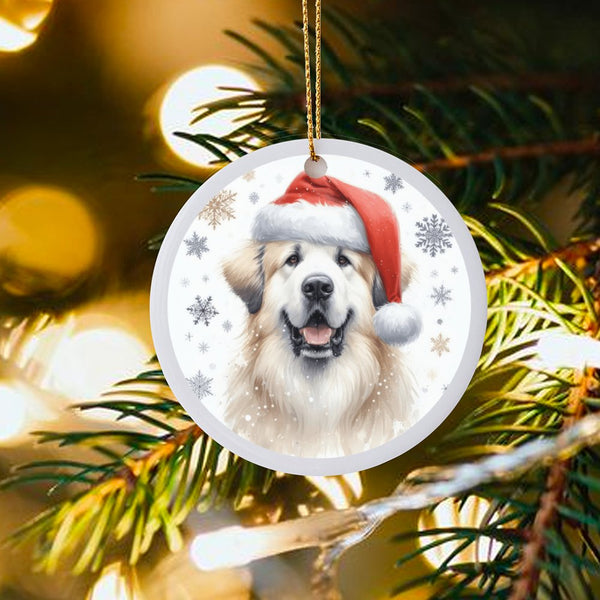 Great Pyrenees Dog Holiday Ornament, Great Pyrenees Santa Hat Christmas Ornament, Ceramic Dog Tree Ornament, Pet Lover Keepsa