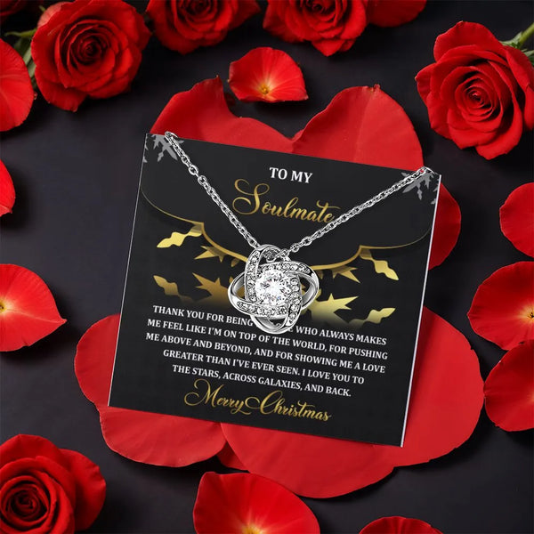 Sparkling CZ Crystal Gold Pendant, Soulmate Love Knot Necklace for Her, Meaningful Wife Girlfriend Jewelry, Romantic Christma