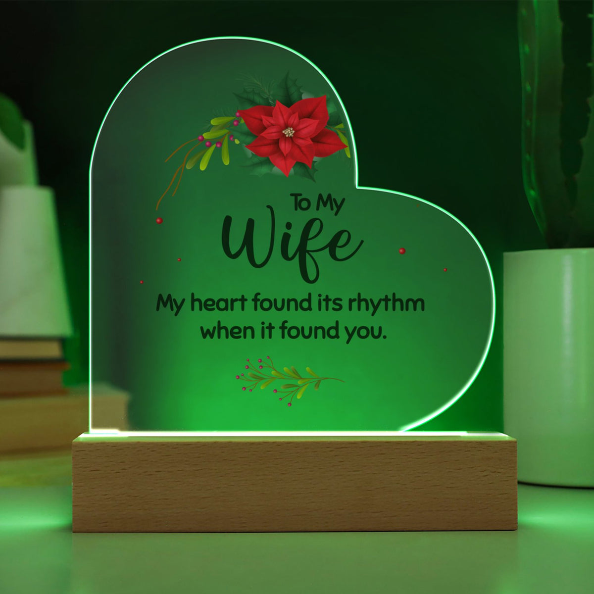 Poinsettia LED Night Light Plaque, To My Wife Christmas Heart Acrylic Plaque, Romantic Wife Acrylic Heart Plaque, Holiday Pre