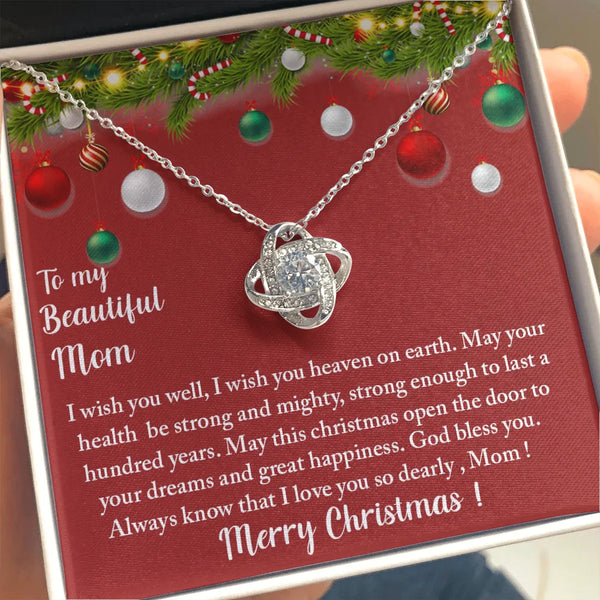 Mother Love Knot Necklace, Love Knot Necklace for Mom, Cubic Zirconia Love Knot Pendant, 14k White Gold Necklace, Meaningful 