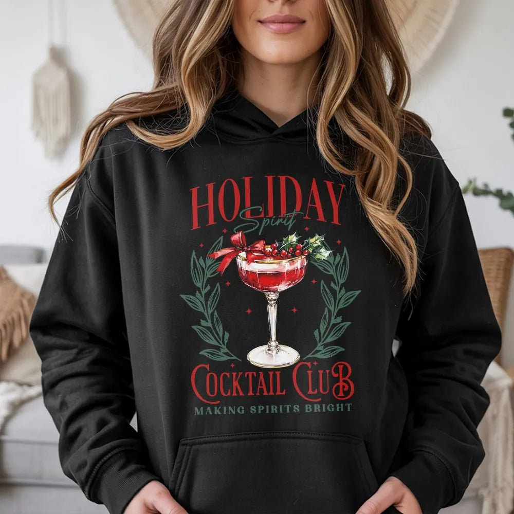 Festive Drink Bartender Hooded Sweatshirt, Holiday Cocktail Christmas Hoodie, Comfy Winter Drinking Pullover, Xmas Party Appa