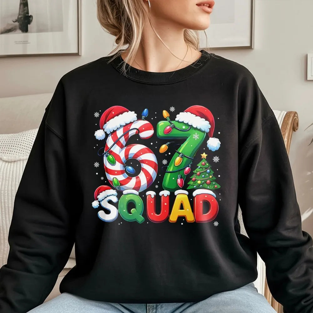 Candy Cane Number Holiday Crewneck, 67 Squad Christmas Sweatshirt, Matching Family Xmas Sweater, Festive Group Pullover Sweat