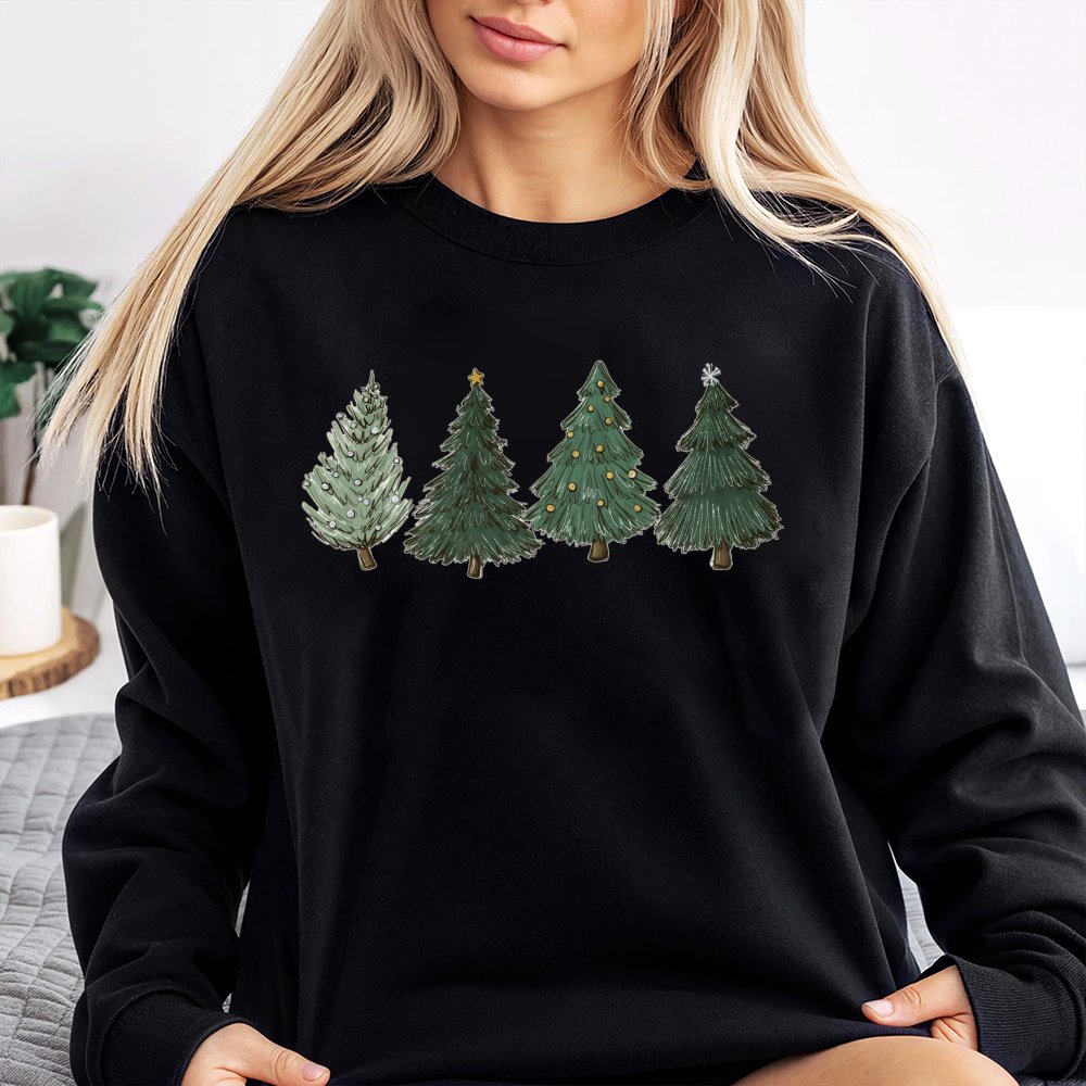 Hand Drawn Pine Tree Holiday Crewneck, Minimalist Christmas Tree Sweatshirt, Comfy Winter Forest Sweater, Neutral Xmas Graphi