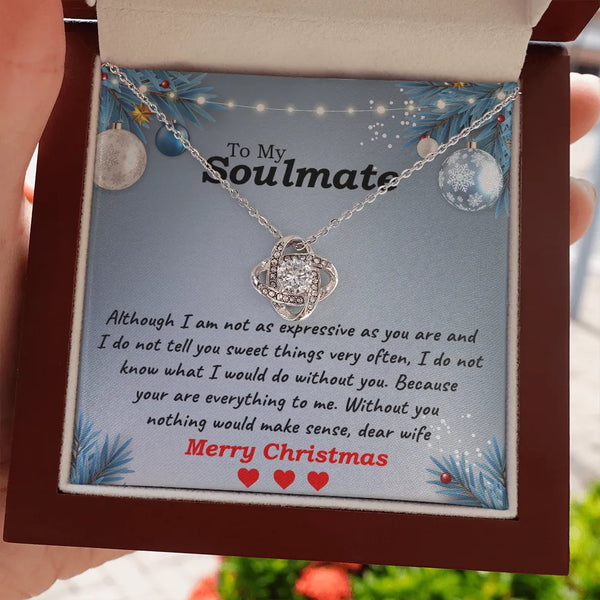 Soulmate Knot Pendant Necklace, Love Knot Necklace for Wife, 14k White Gold Finish Jewelry, Romantic Christmas Anniversary Pr