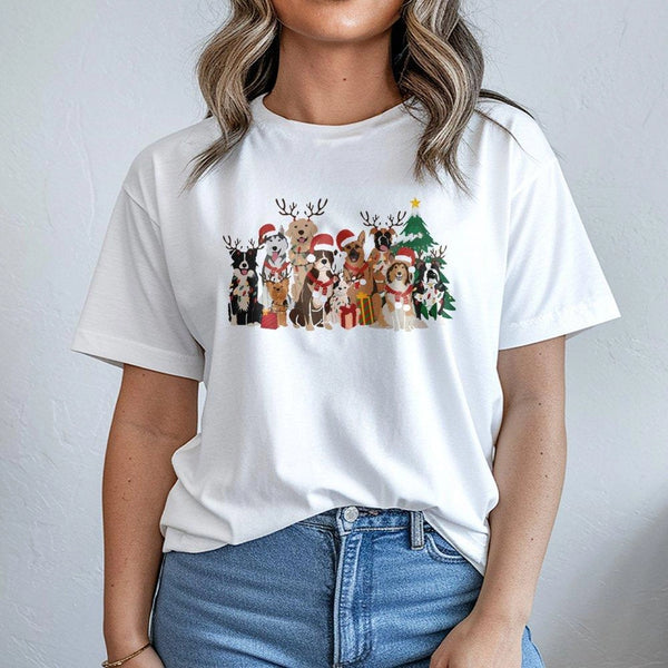 Adorable Holiday Puppy Shirt, Christmas Dogs Graphic T-Shirt, Festive Dog Lover Tee, Winter Animal Graphic Top, Christmas Pre