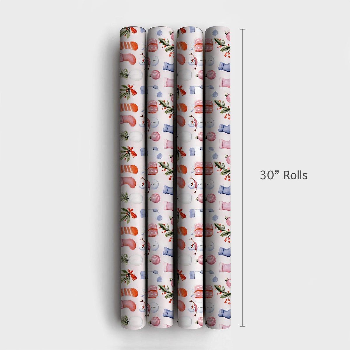 Christmas Icons Wrapping Paper, Watercolor Snowman Stocking Wrapping Paper, Festive Holiday Wrapping Paper Roll, Winter Prese