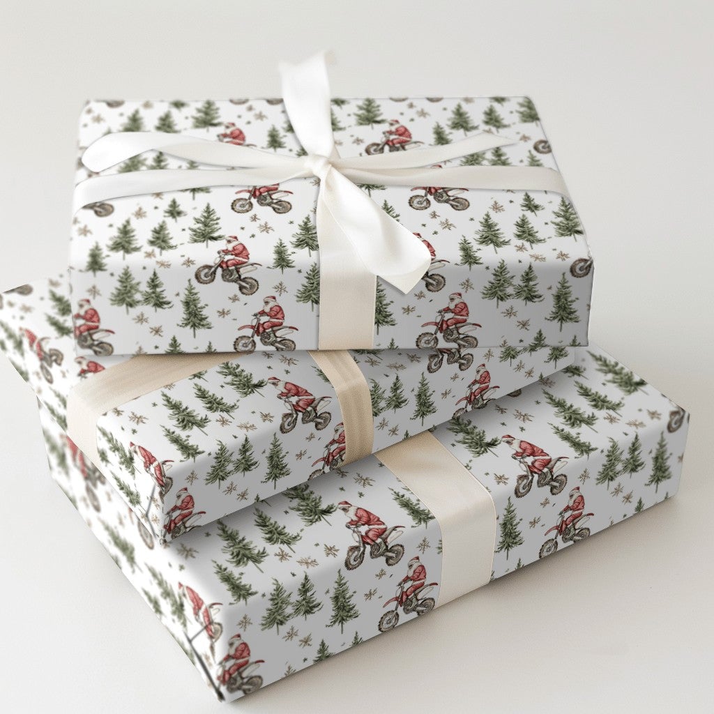 Dirt Bike Santa Gift Wrap, Motocross Santa Wrapping Paper, Motorcycle Christmas Wrapping Paper, Biker Holiday Gift Wrap, Moto