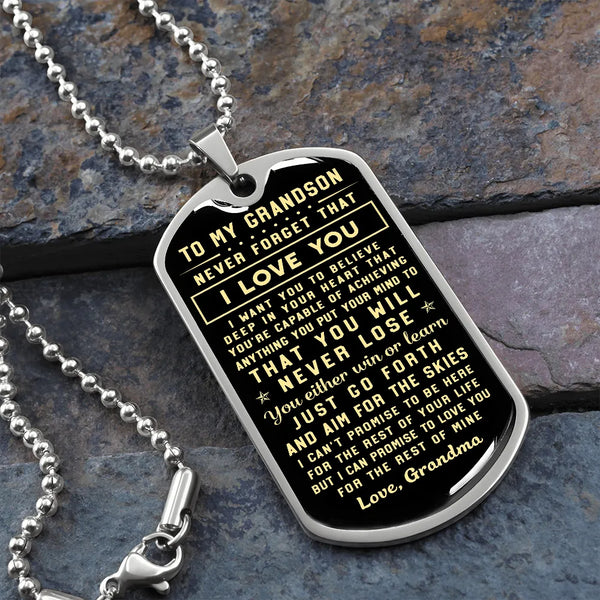 Inspirational Message Dog Tag Necklace, To My Grandson Dog Tag Necklace, Grandson Keepsake Necklace, Birthday Christmas Prese