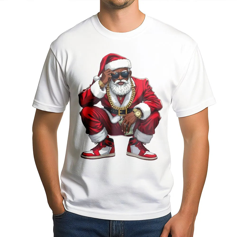 Hip Hop Christmas Graphic Tee, Black Santa T-Shirt, African American Santa Claus Shirt, Retro Urban Holiday Graphic T-Shirt P