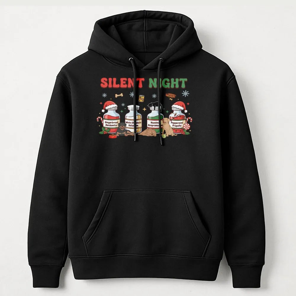 Veterinary Christmas Hoodie, Silent Night Vet Med Hoodie, Vet Tech Hooded Sweatshirt, Humorous Vet Student Pullover Hoodie, X