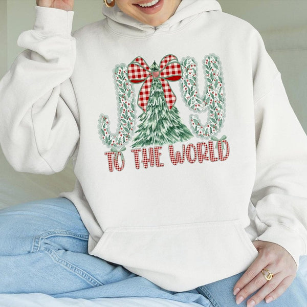 Festive Christmas Tree Hoodie, Joy to the World Hoodie, Christian Holiday Graphic Hoodie, Winter Season Pullover, Xmas Presen