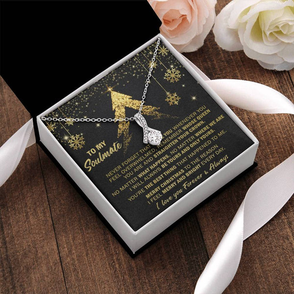 Alluring Beauty Ribbon Pendant Jewelry, Soulmate Christmas Necklace, 14k White Gold Over Stainless Steel, Romantic Holiday Pr
