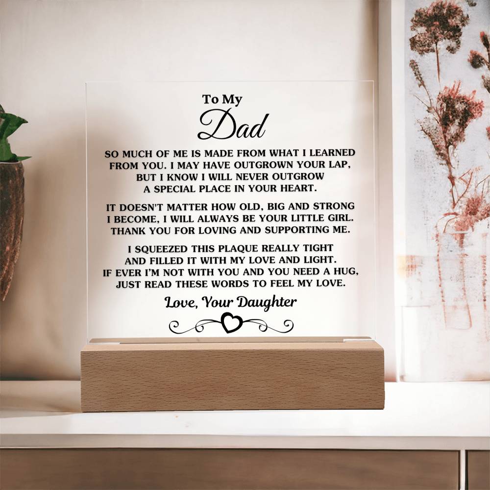 Sentimental Poem Plaque, Daughter to Dad Acrylic Plaque, LED Night Light Plaque, Fathers Day Desk Sign, Birthday Christmas Pr