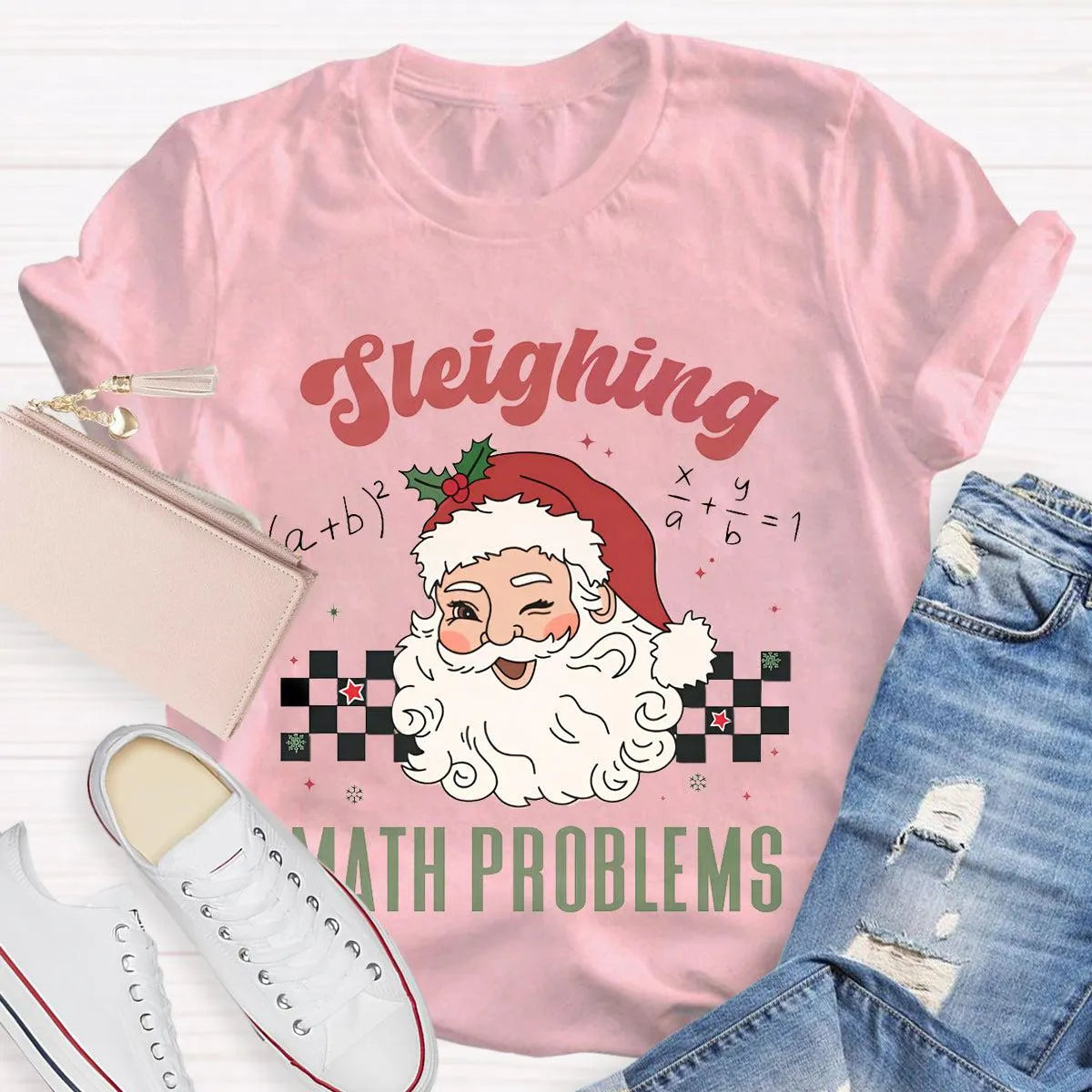 Humorous Math Teacher Holiday Graphic Tee, Sleighing Math Problems Christmas Shirt, Festive STEM Christmas T-Shirt, Winter Ma