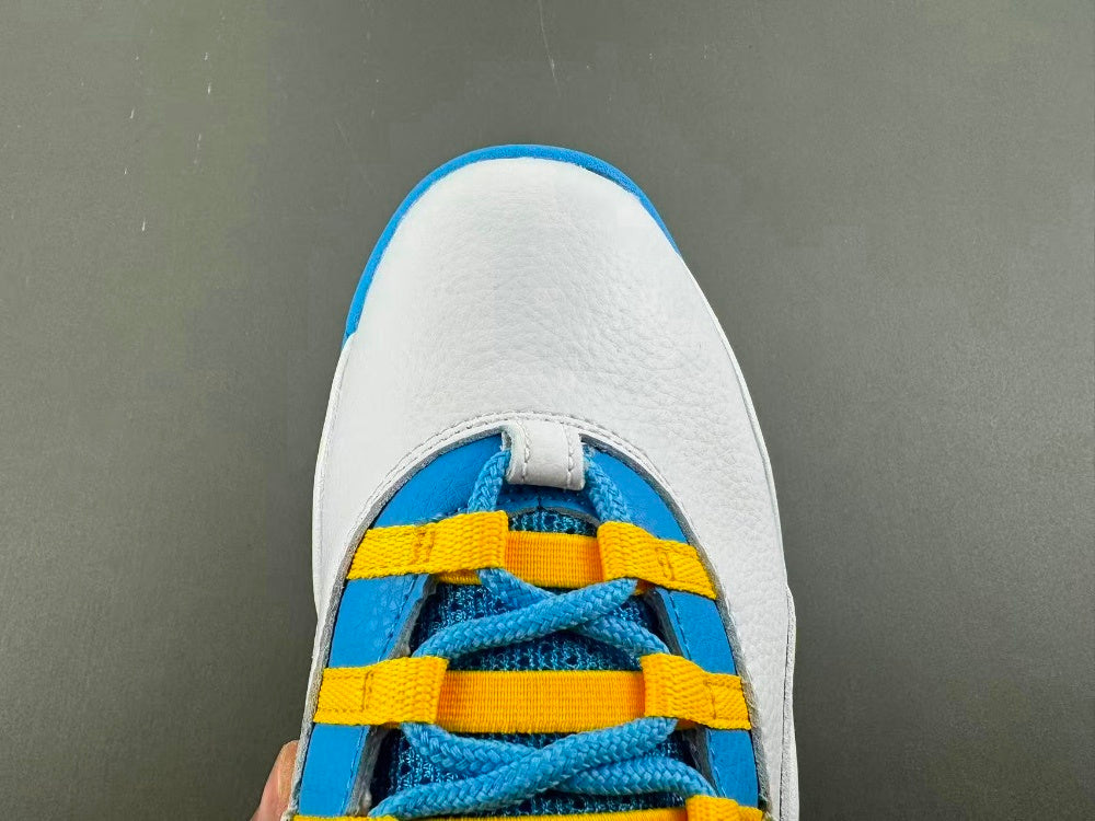 High Top Sneakers, White Blue Yellow Colorway, Leather Footwear, Lace Up Design, Casual Gift for Sneaker Fans