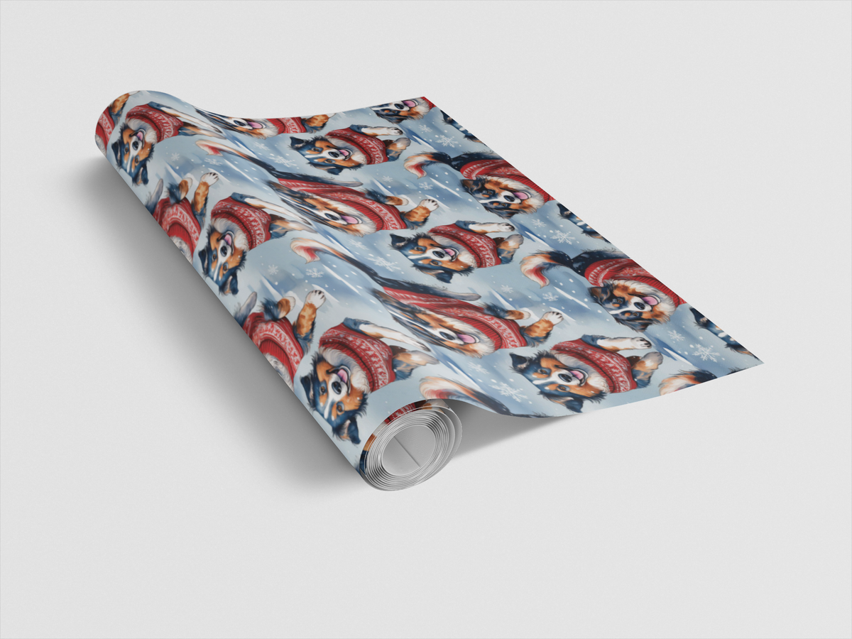 Holiday Dog Christmas Wrapping Paper, Australian Shepherd Wrapping Paper, Festive Puppy Present Gift Wrap, Dog Lover Holiday 