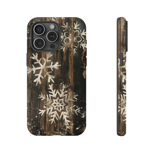 Rustic Winter Wood Snowflakes Cover, Snowflake Phone Case iPhone, Comfy Weathered Wood Tough iPhone Case, Holiday Christmas P