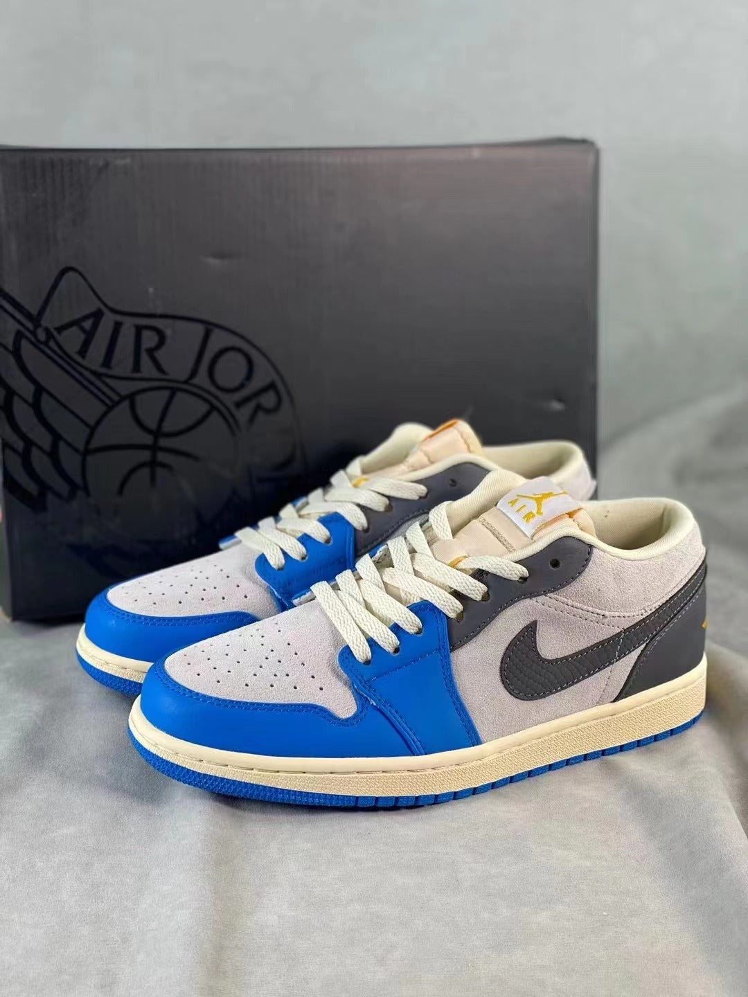 Retro Low Top Sneakers, Blue Cream Colorway, Lace Up Design, Casual Gift for Sneaker Fans