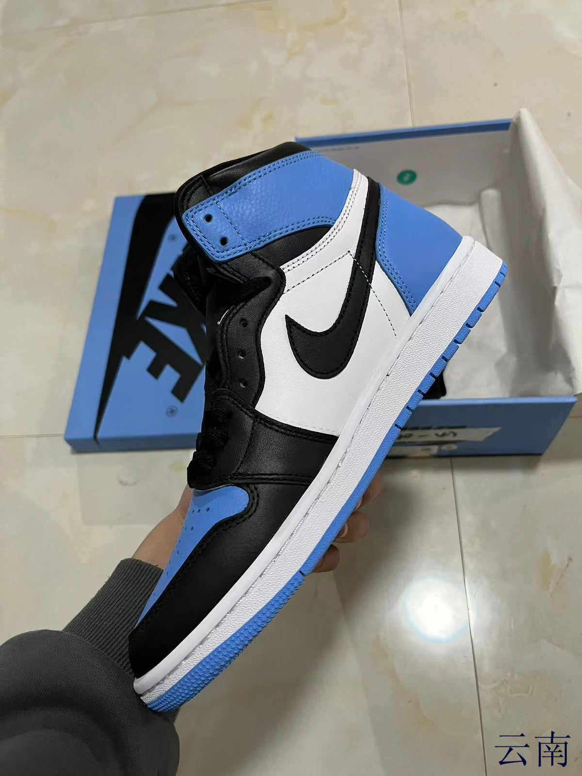 High Top Sneakers, Blue White Colorway, Lace Up Design, Casual Gift for Sneaker Fans