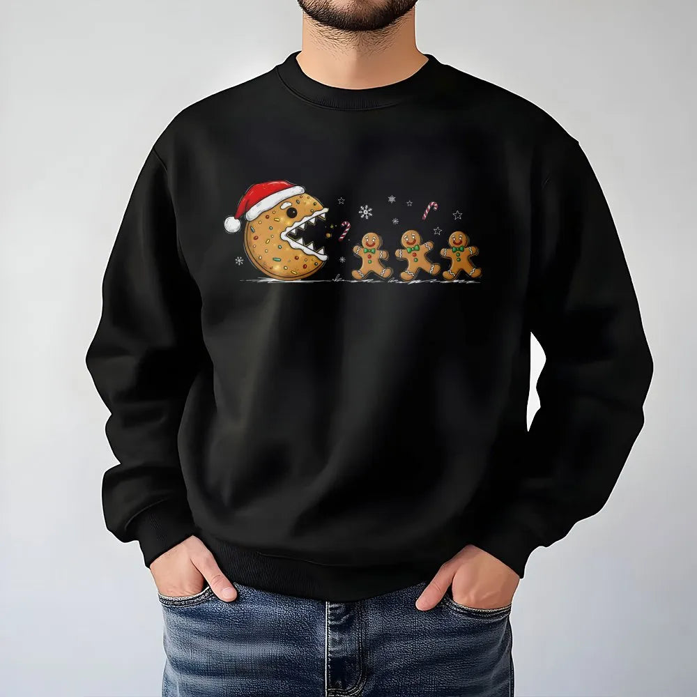 Gaming Cookie Xmas Crewneck, Retro Gamer Gingerbread Man Sweatshirt, Humorous Video Game Christmas Sweater, Gamer Holiday Pre