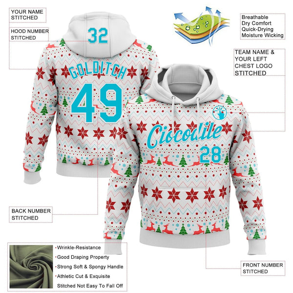 Personalized Name and Number Holiday Hoodie, Custom Christmas Ugly Sweater Sports Hoodie, Xmas Team Spirit Pullover Sweatshir