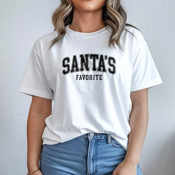 Distressed Varsity Christmas Shirt, Santa's Favorite T-Shirt, Vintage Holiday Graphic Tee, Retro Santa Claus Tee, Xmas Presen