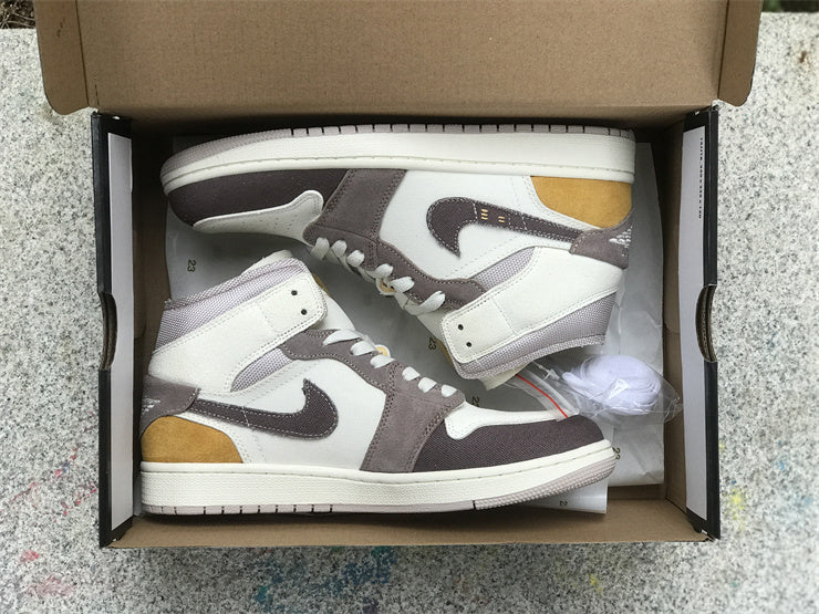 Mid Top Sneakers, White Brown Colorway, Lace Up Design, Casual Gift for Sneaker Fans