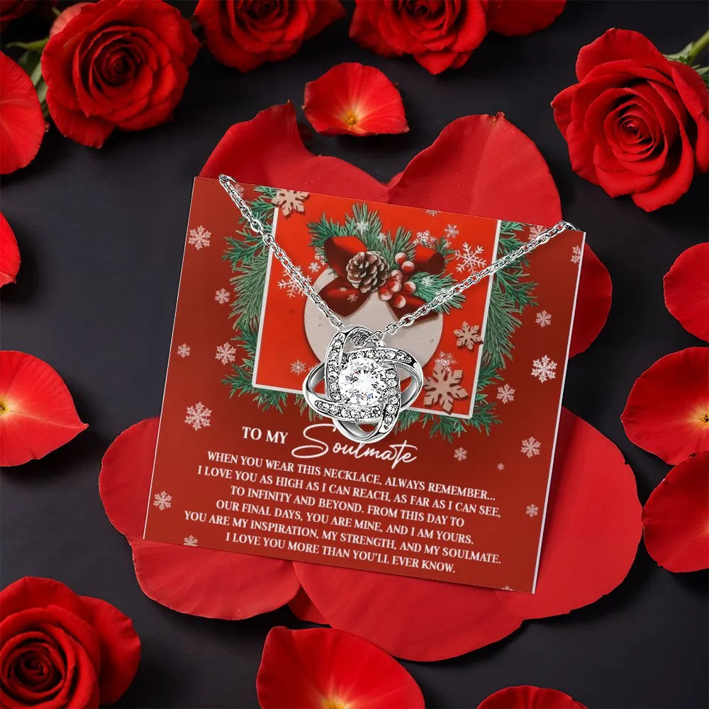 Christmas CZ Crystal Love Knot Pendant, Soulmate Love Knot Necklace, Romantic Wife Knot Necklace, Rotating Rose Box Love Knot