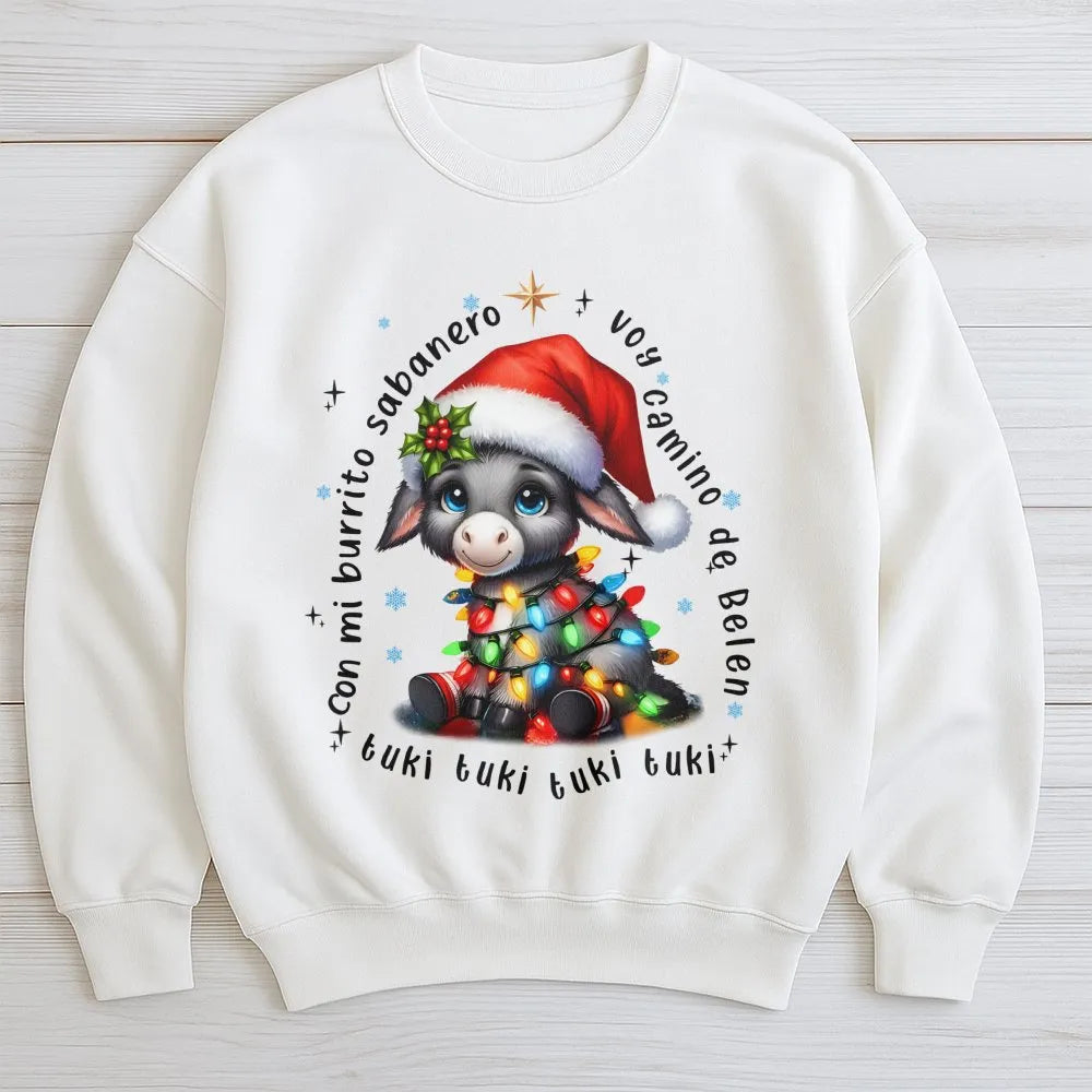 Adorable Spanish Donkey Christmas Sweater, Mi Burrito Sabanero Sweatshirt, Latino Holiday Crewneck, Villancicos Pullover Xmas