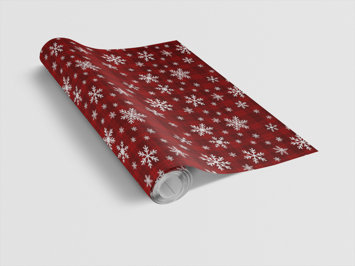 Snowfall Holiday Gift Wrap, Red Plaid Christmas Wrapping Paper, Winter Tartan Present Paper, Comfy Christmas Gift Wrap Roll, 