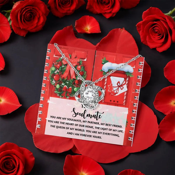 CZ Crystal Love Knot Pendant, Soulmate Love Knot Necklace, Rotating Rose Box Knot Necklace, Romantic Christmas Anniversary Pr