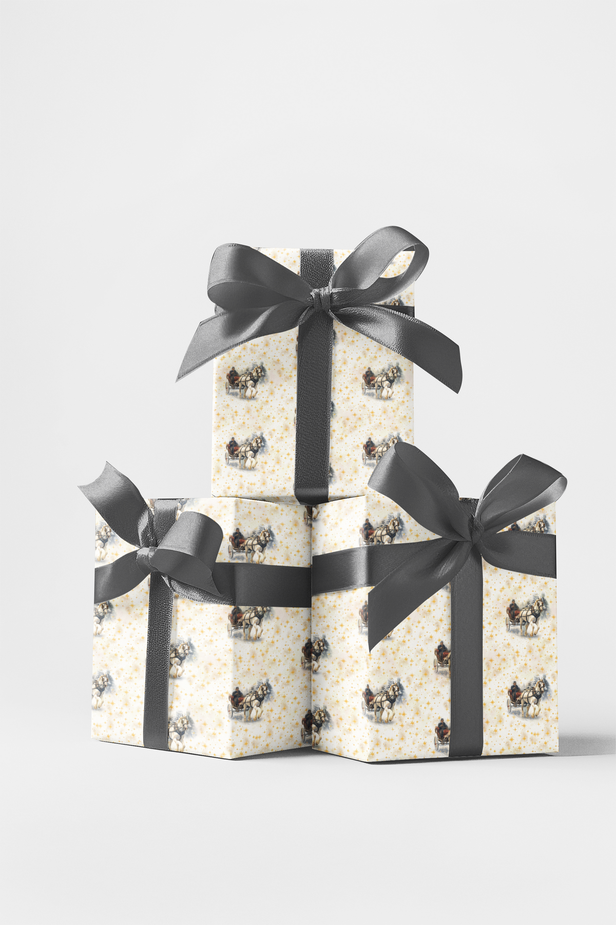 Winter Horse Christmas Gift Wrap, Vintage Sleigh Ride Wrapping Paper, Retro Snowy Sleigh Present Wrap, Nostalgic Holiday Gift