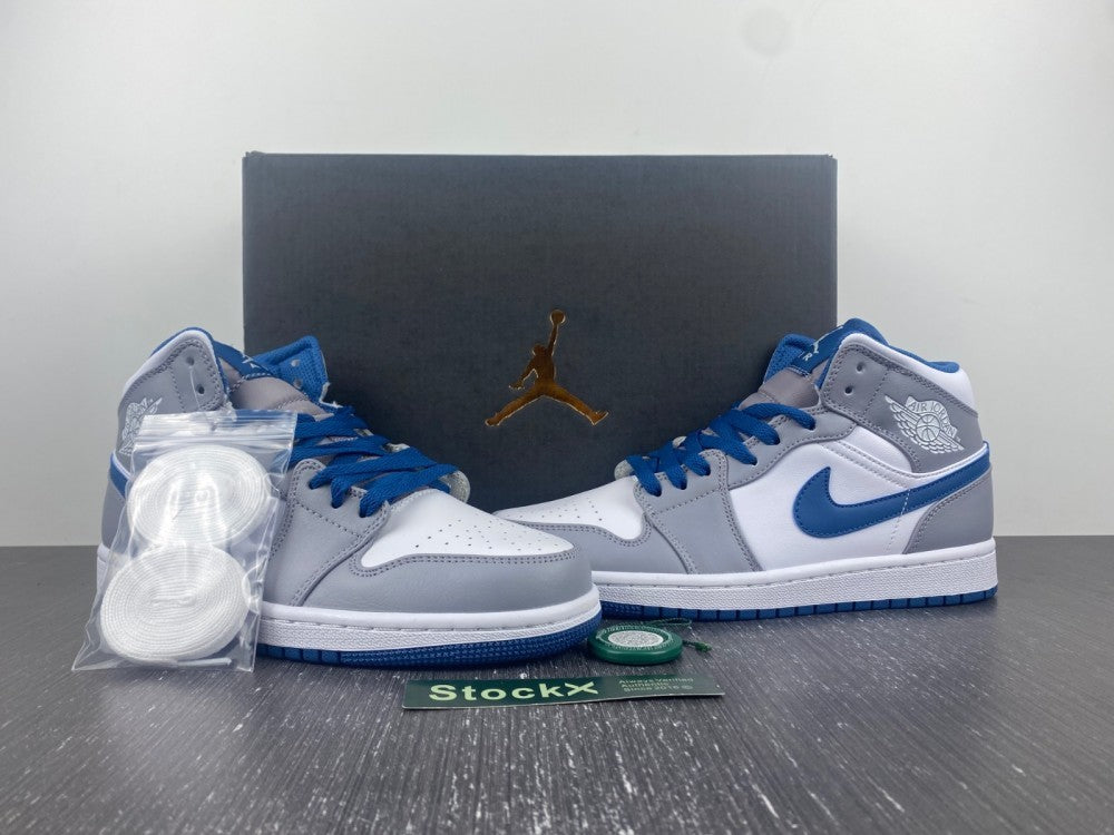 Mid Top Basketball Shoes, Blue White Gray Colorway, Lace Up Design, Casual Gift for Shoe Lovers